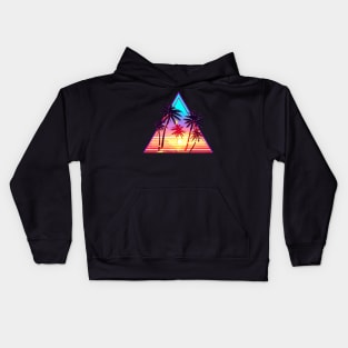 Vaporwave palm beach triangle logo Kids Hoodie